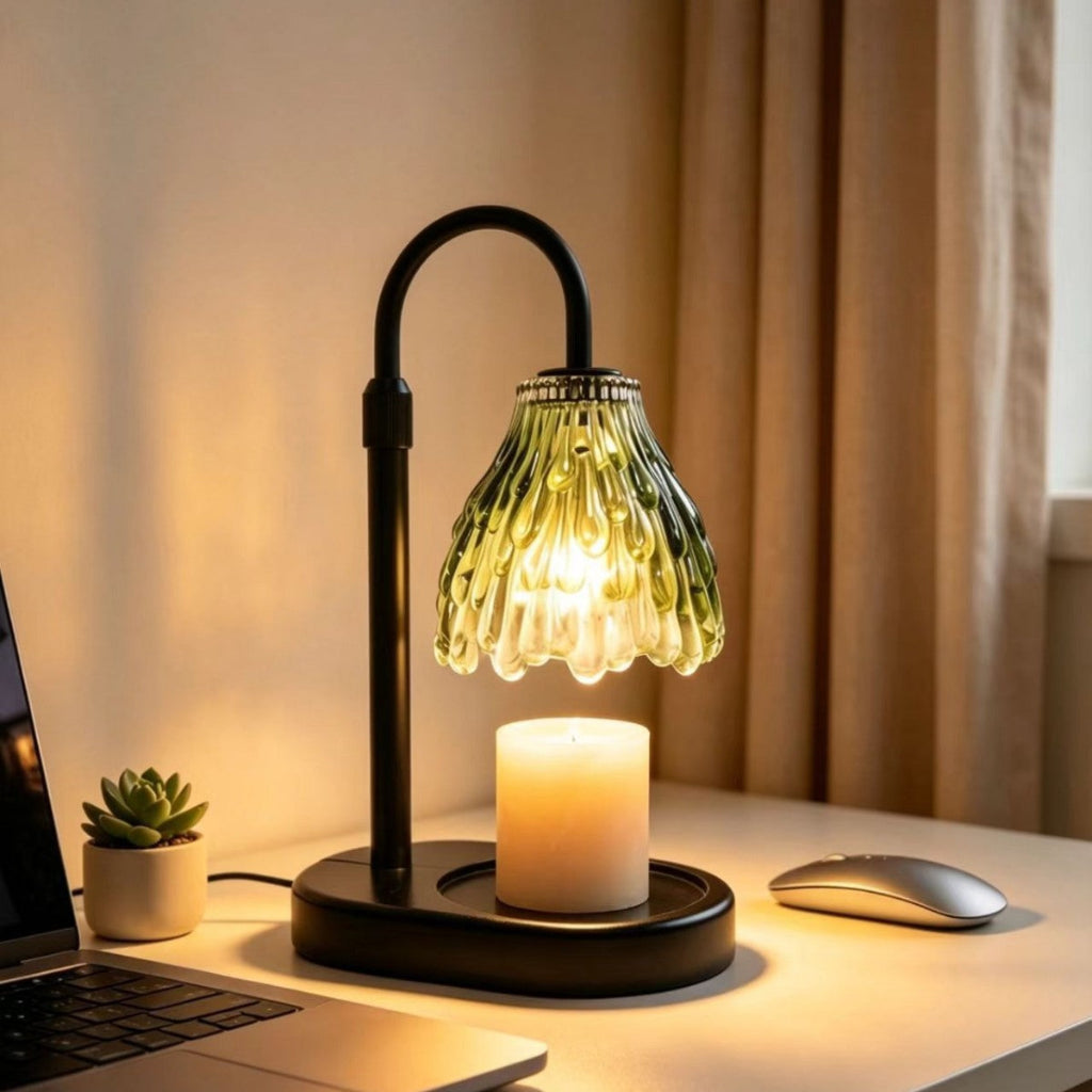 Candle Warmer Table Lamp with Flower Shade & 2 Bulbs Included Velumoza