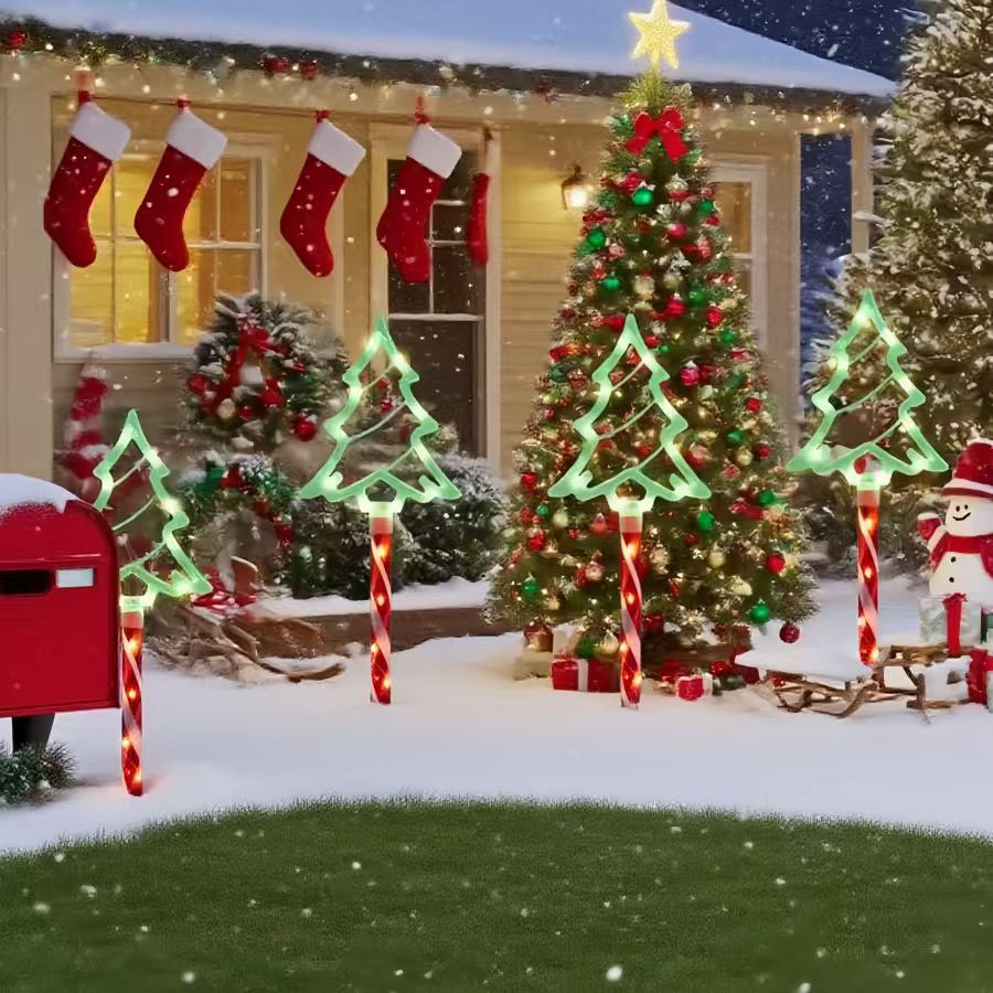 Cross-Border Amazon Hot Selling New Lawn Lamp Christmas Green Tree Holiday Decoration Waterproof Solar Lawn Lamp Velumoza