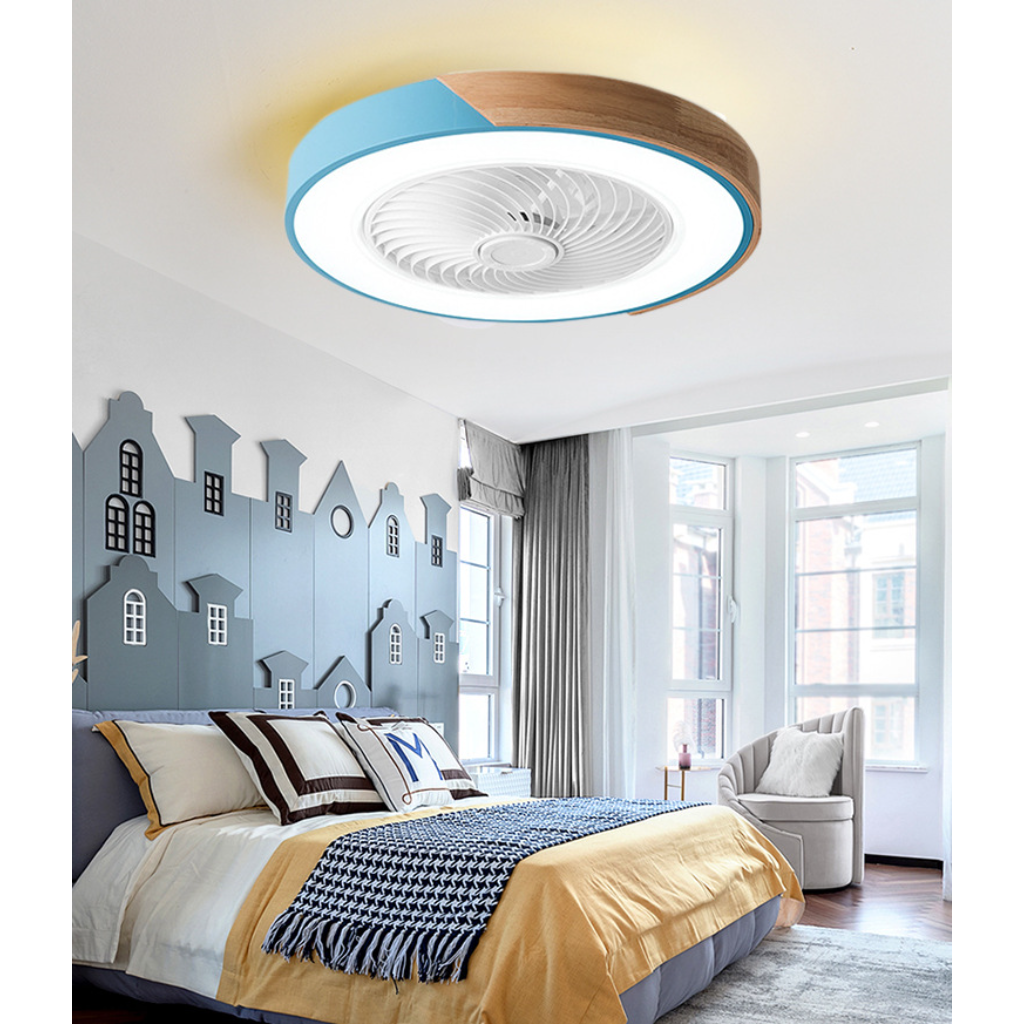 Macaron Compact Ceiling Fan with Wood Trim, 19.7" LED, 6 Colors Velumoza