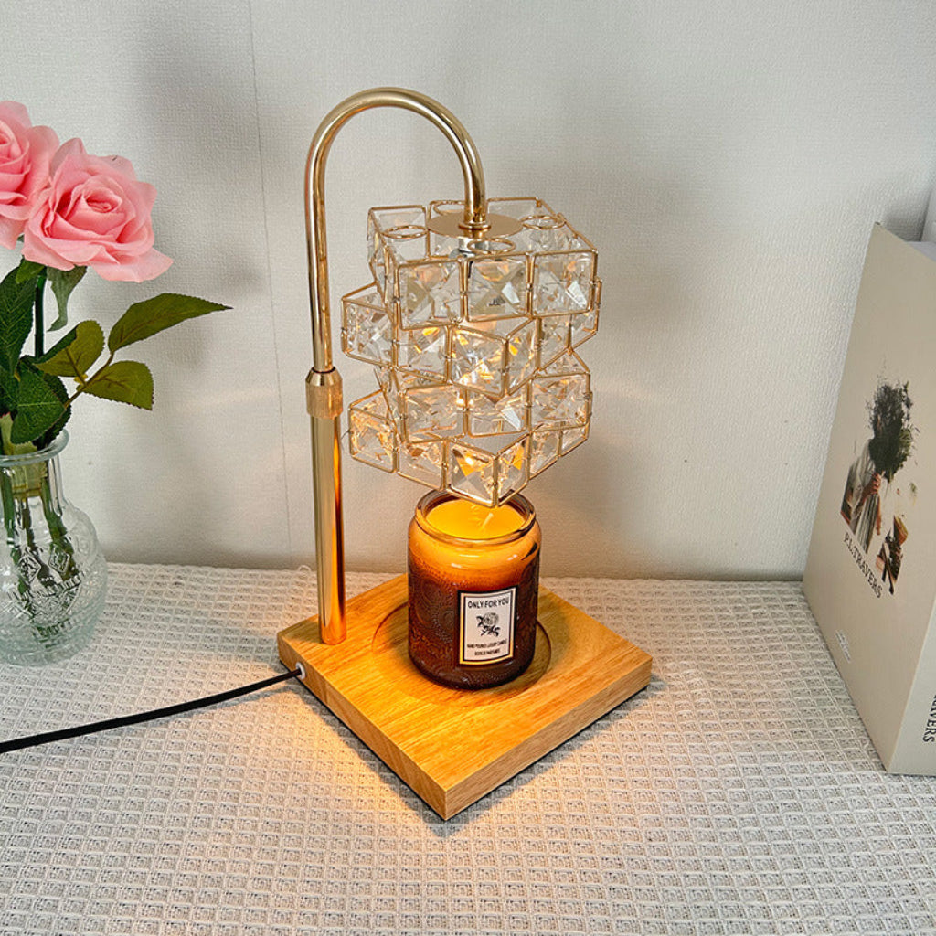 Candle Warmer Table Lamp with Crystal Shade & Adjustable Height Velumoza