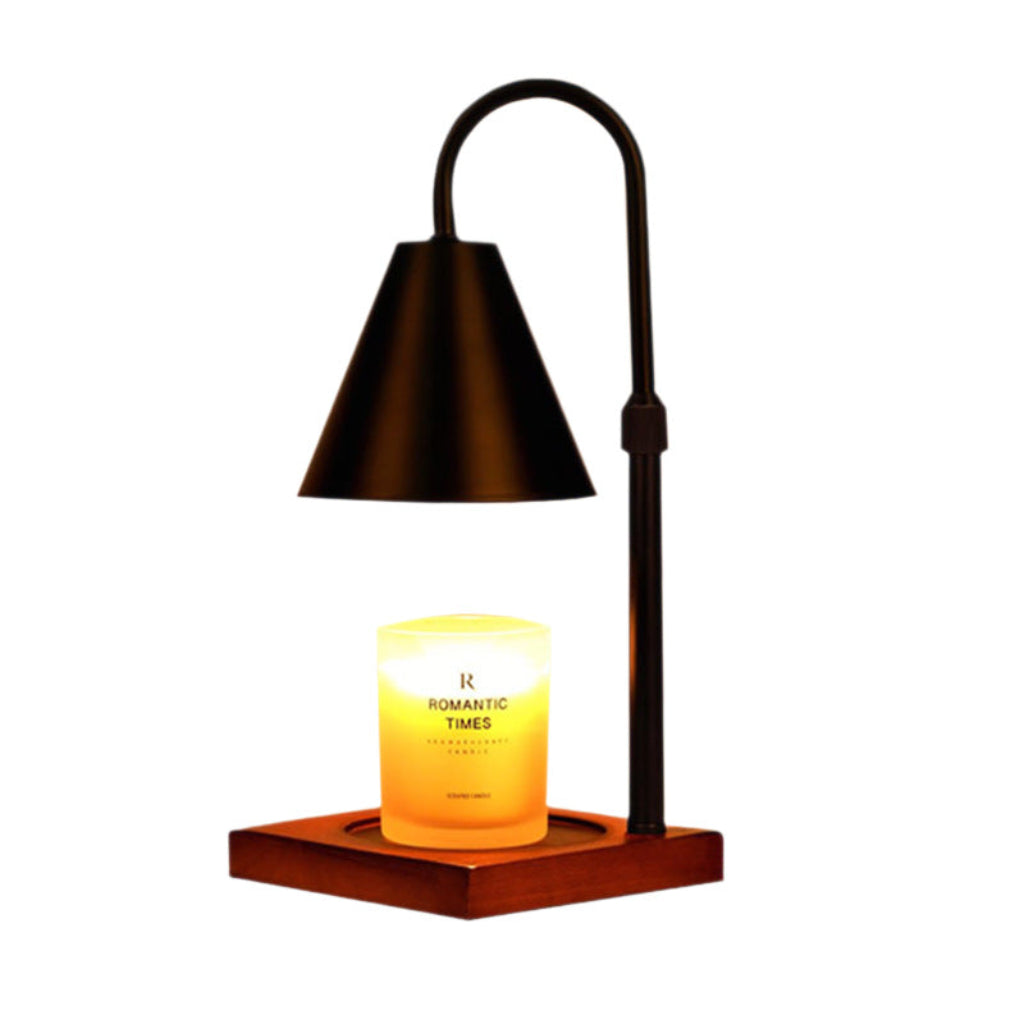 Candle Warmer Table Lamp with Black Cone Shade & Solid Wood Base Velumoza
