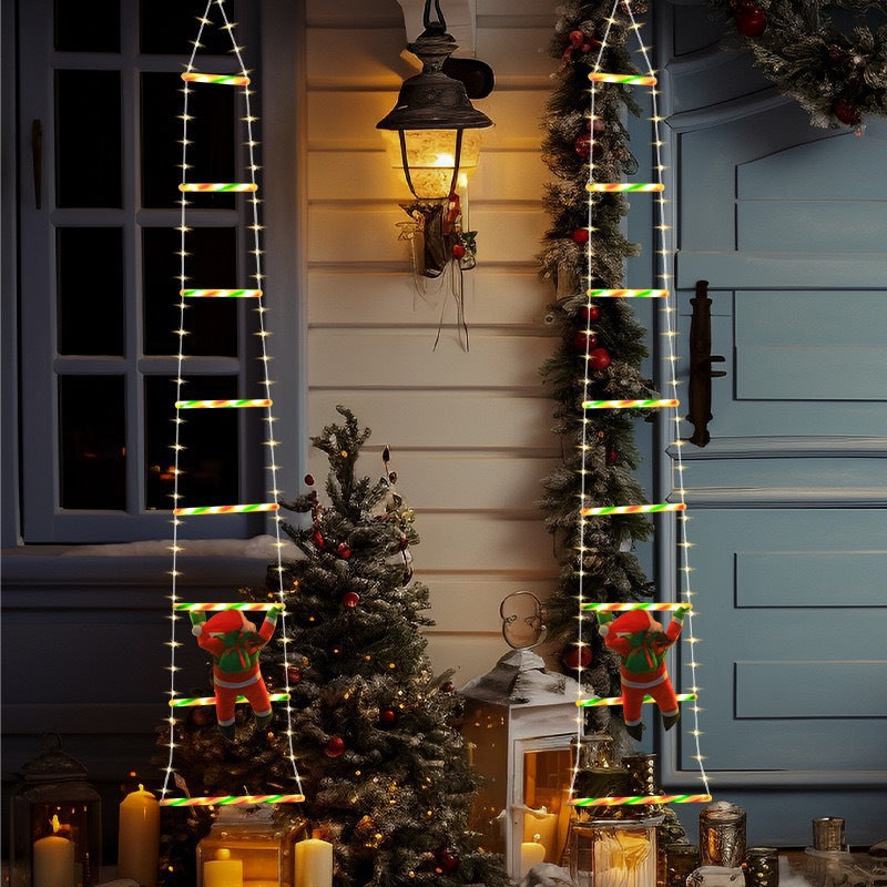 Christmas stair lights, outdoor Santa Claus decorations, hanging lights, illuminated ladder ornaments, decorative lights, climbing ladder lights Velumoza