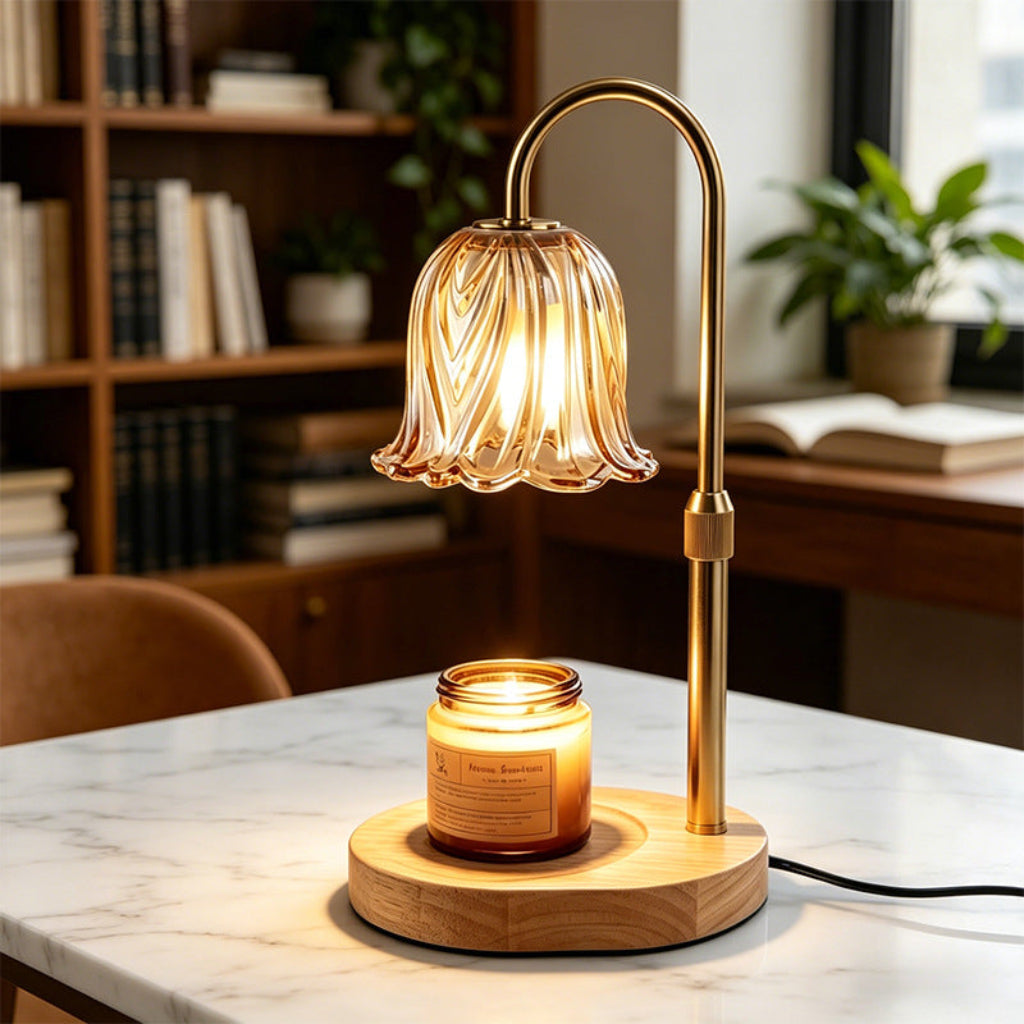 Candle Warmer Table Lamp with Lily of the Valley Glass & Adjustable Height Velumoza