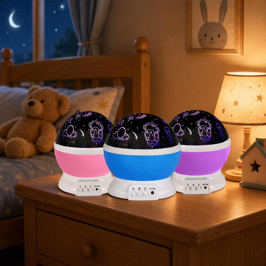 Rotating Astronaut Star Projector Night Light, USB or AA Battery Powered