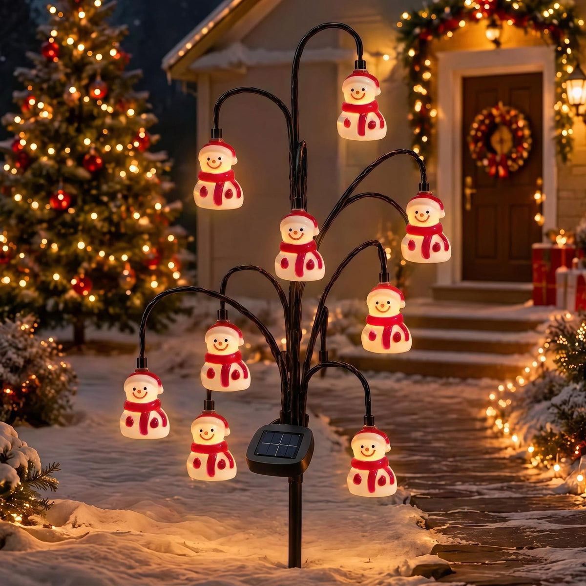 Cross-border Christmas solar-powered Santa tree lights, festive atmosphere decorative lights, outdoor waterproof garden courtyard lights Velumoza
