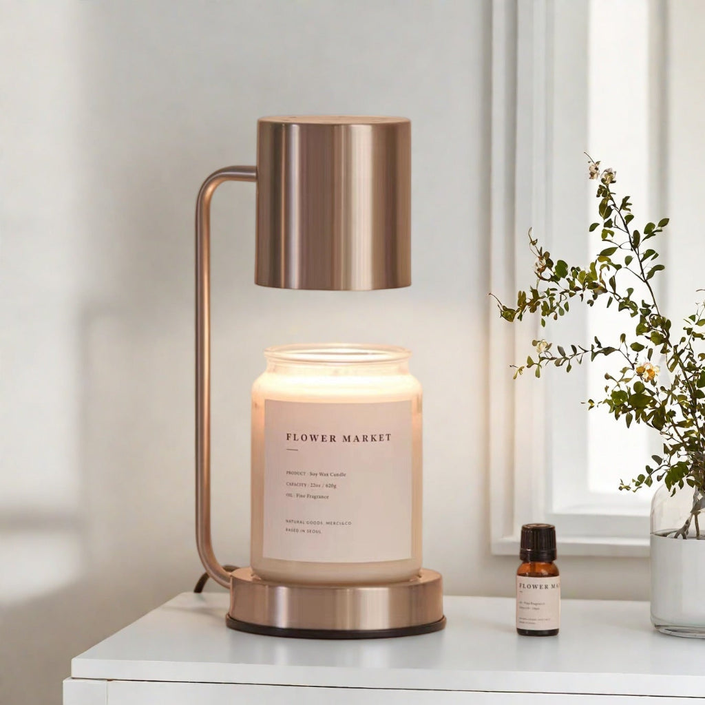 Candle Warmer Table Lamp with Cylinder Shade, Dimmer or Timer Velumoza