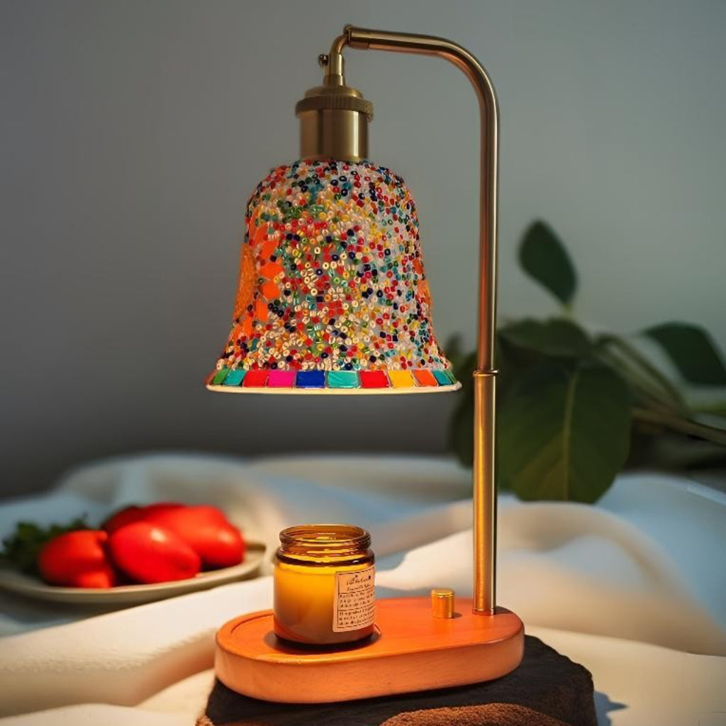 Candle Warmer Table Lamp with Mosaic Glass Shade & Scented Candle Velumoza