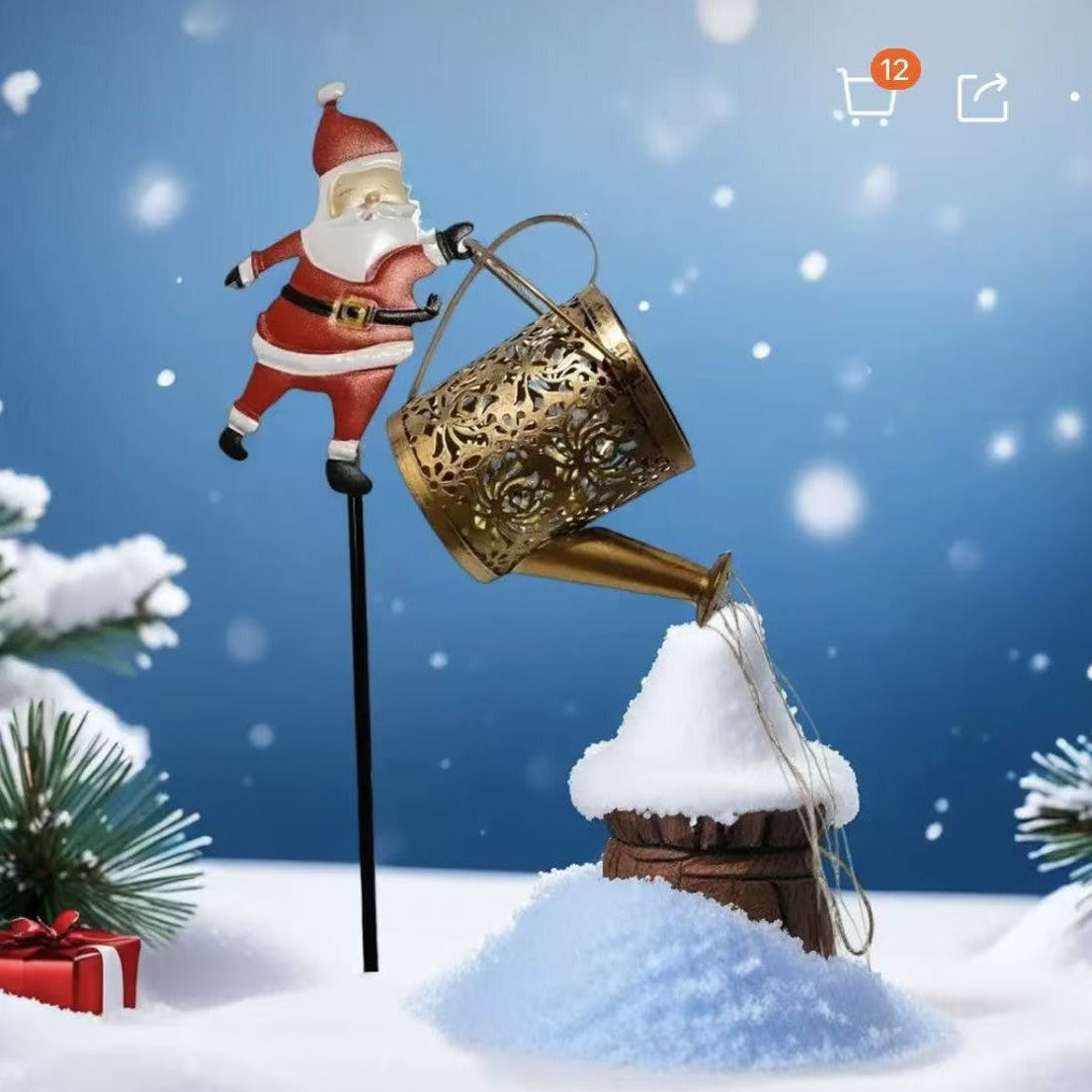 Iron Hollow Projection Light Solar-Powered Outdoor Waterproof Santa Claus Kettle Light Lawn Landscape Decorative Stake Light Velumoza