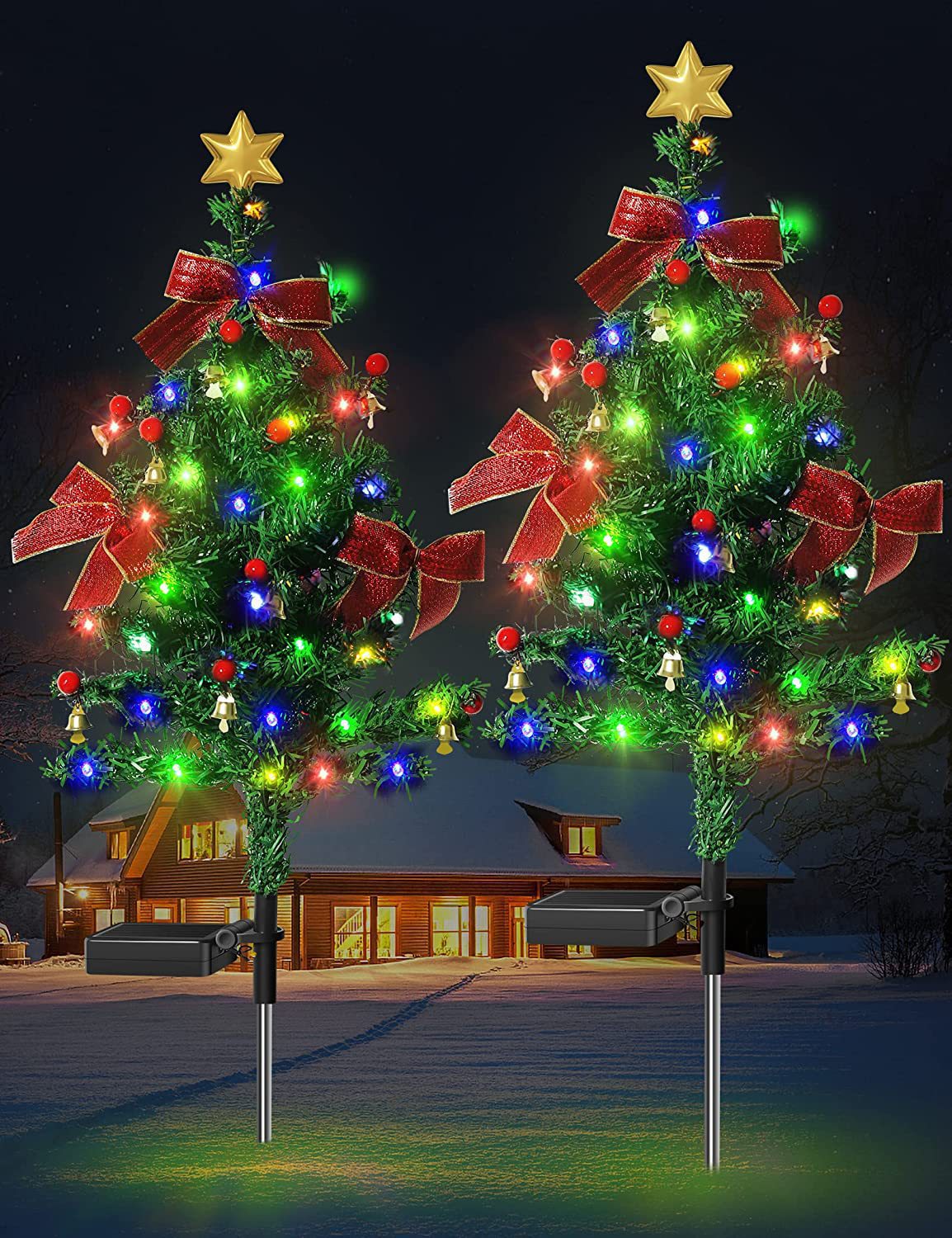 Solar Christmas Lights, Lighted Lawn Stake Trees, 8 Styles, IP65 Velumoza
