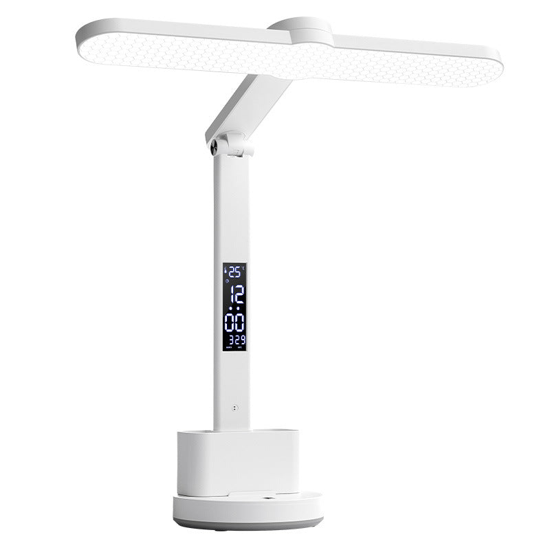 Remote Control Large Clock Study Desk Lamp, Eye Protection Student Dormitory Lamp, Rechargeable, High Endurance, Foldable Desk Reading Lamp Velumoza