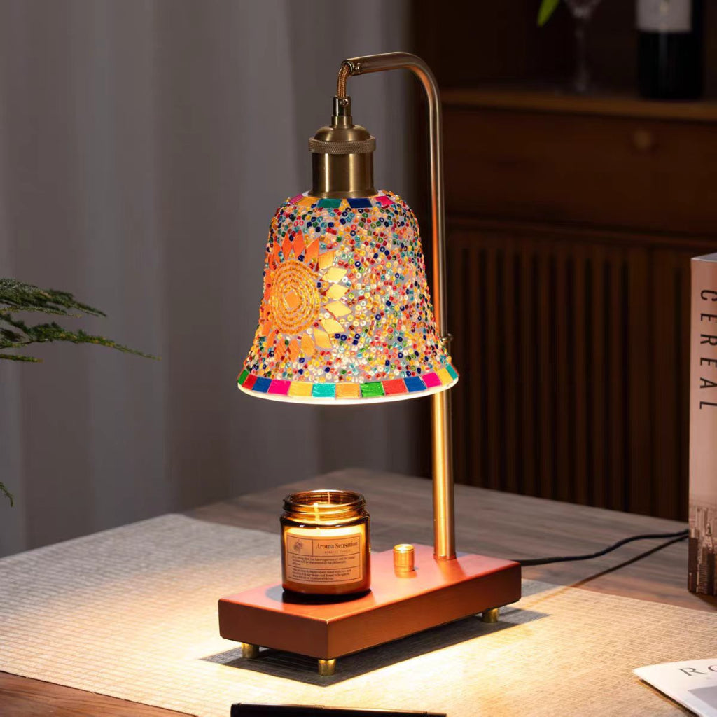 Candle Warmer Table Lamp with Mosaic Glass Shade & Scented Candle Velumoza