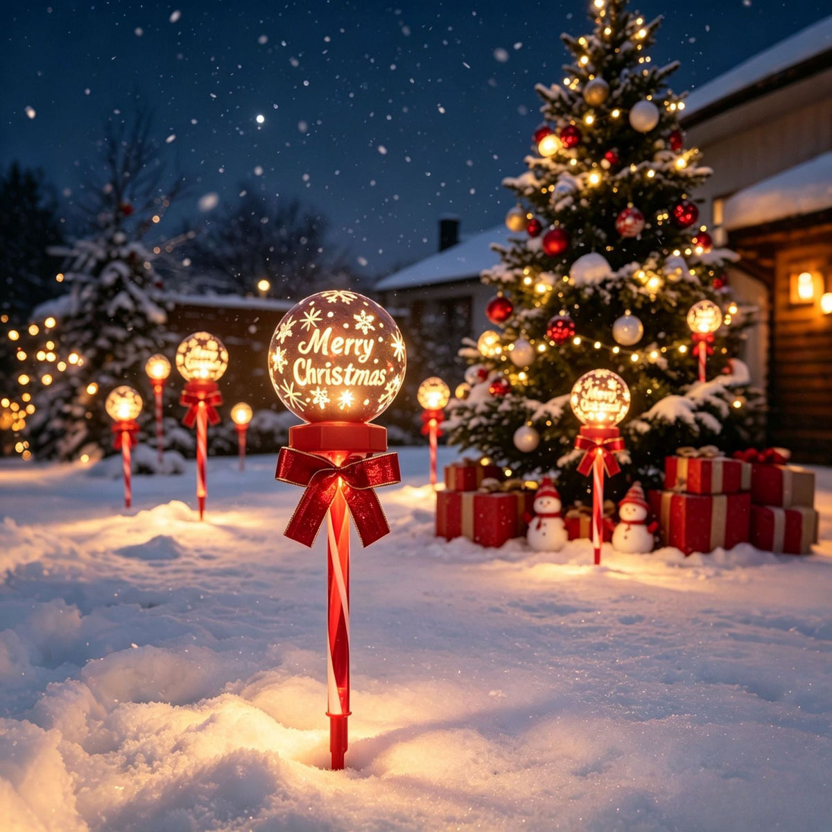New solar-powered Christmas garden stake lights, snowflake-shaped glowing Christmas balls, outdoor waterproof lawn lights Velumoza