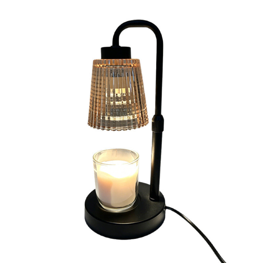 Candle Warmer Table Lamp with Amber Fluted Glass & Black Metal Arm Velumoza