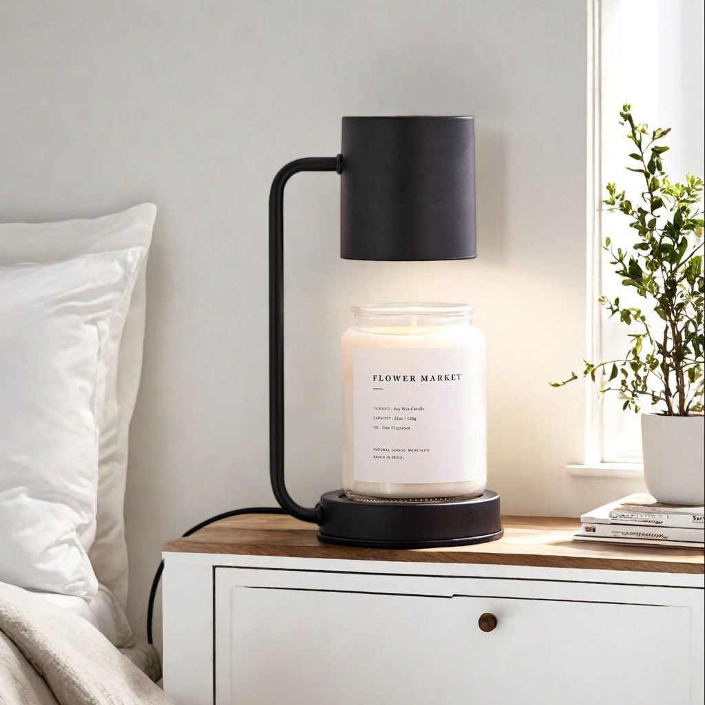 Candle Warmer Table Lamp with Cylinder Shade, Dimmer or Timer Velumoza