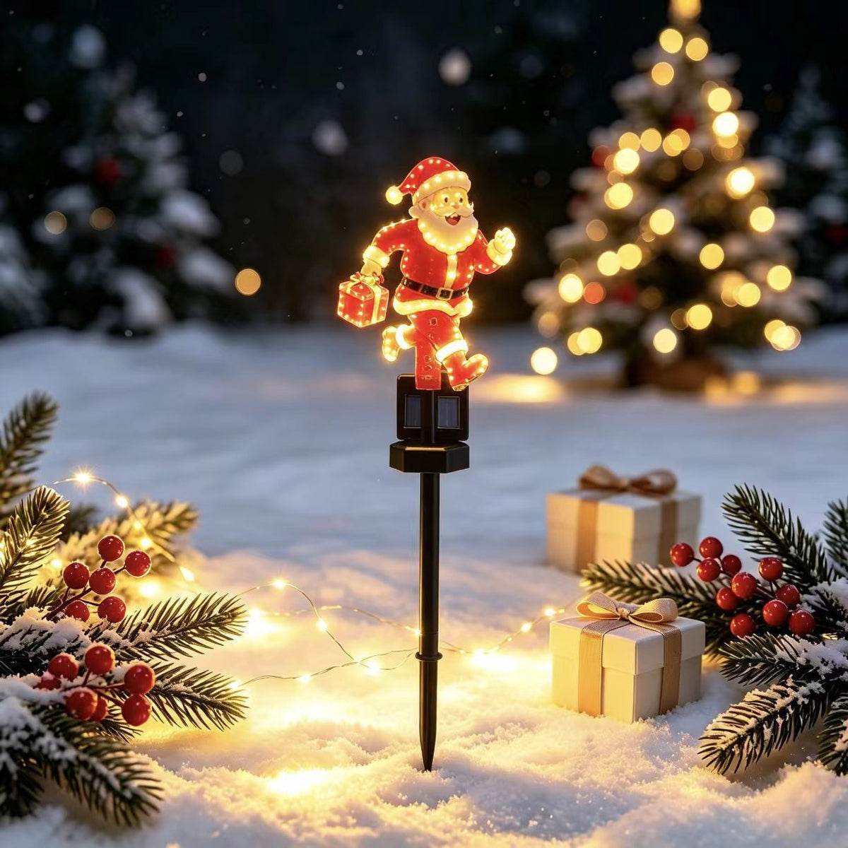 Cross-border Amazon best-selling solar-powered Santa Claus ground stake light, outdoor waterproof LED lawn Christmas decoration light Velumoza