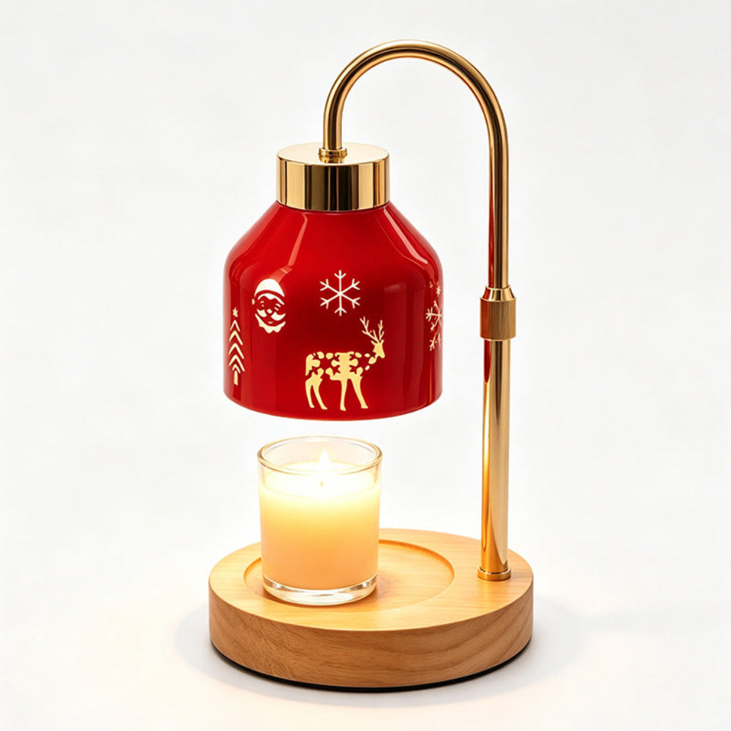 Christmas Candle Warmer Table Lamp with Timer & Wood Base Velumoza