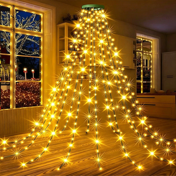 Cross-border LED waterfall lights, circular tree top lights, Christmas holiday atmosphere string lights, outdoor hanging tree decoration night light string Velumoza