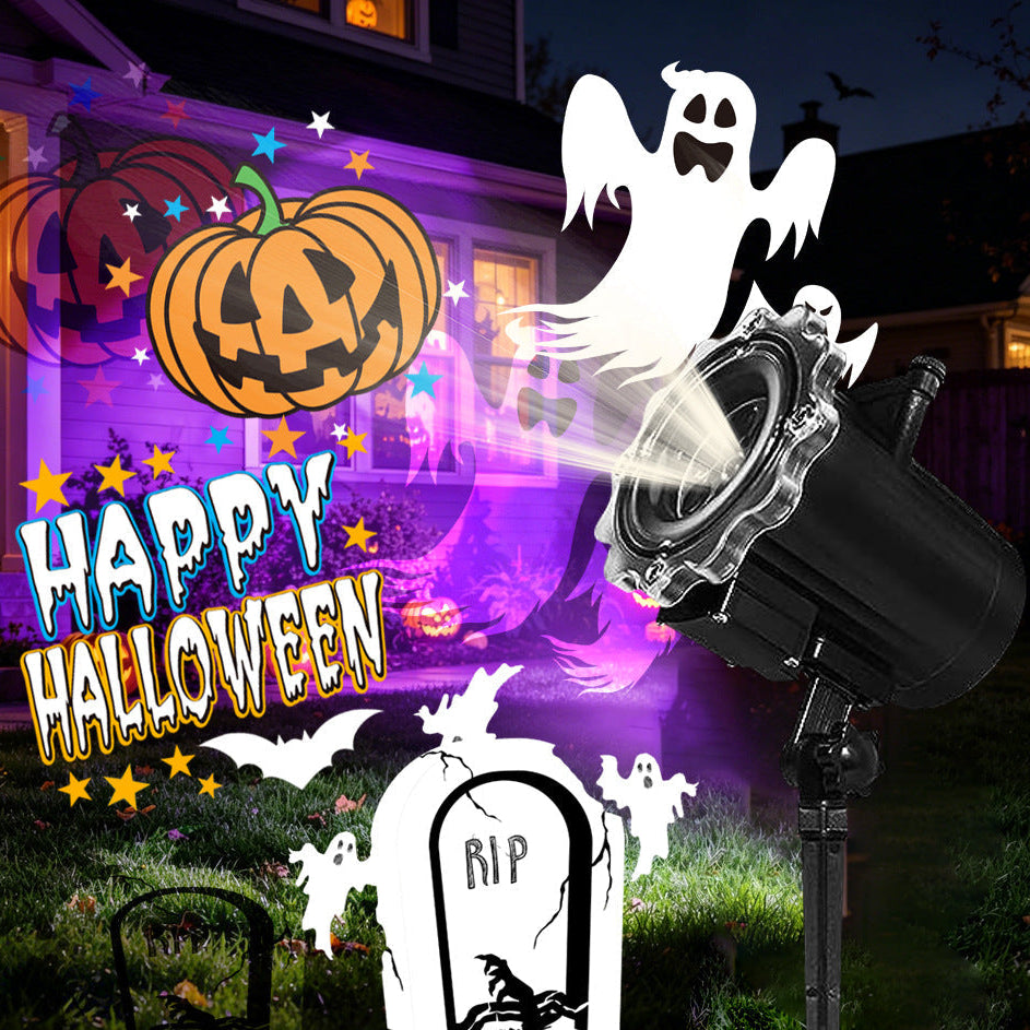 Cross-border Christmas 4-pattern projection light with plug-in card, outdoor waterproof Halloween decorative light, holiday atmosphere light with remote control Velumoza