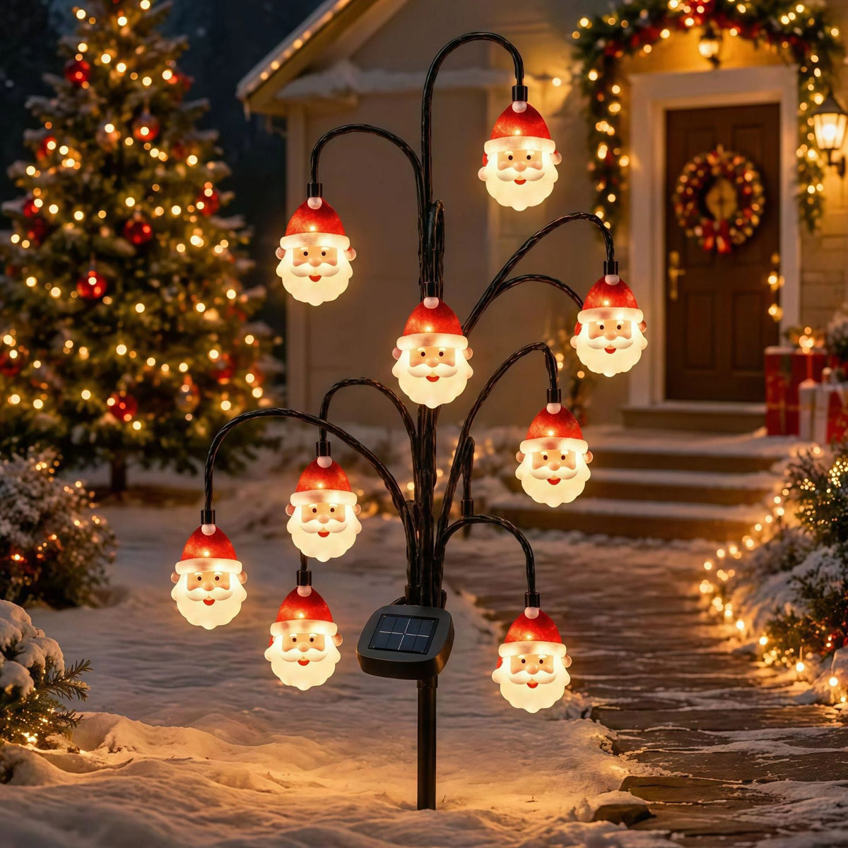Cross-border Christmas solar-powered Santa tree lights, festive atmosphere decorative lights, outdoor waterproof garden courtyard lights Velumoza
