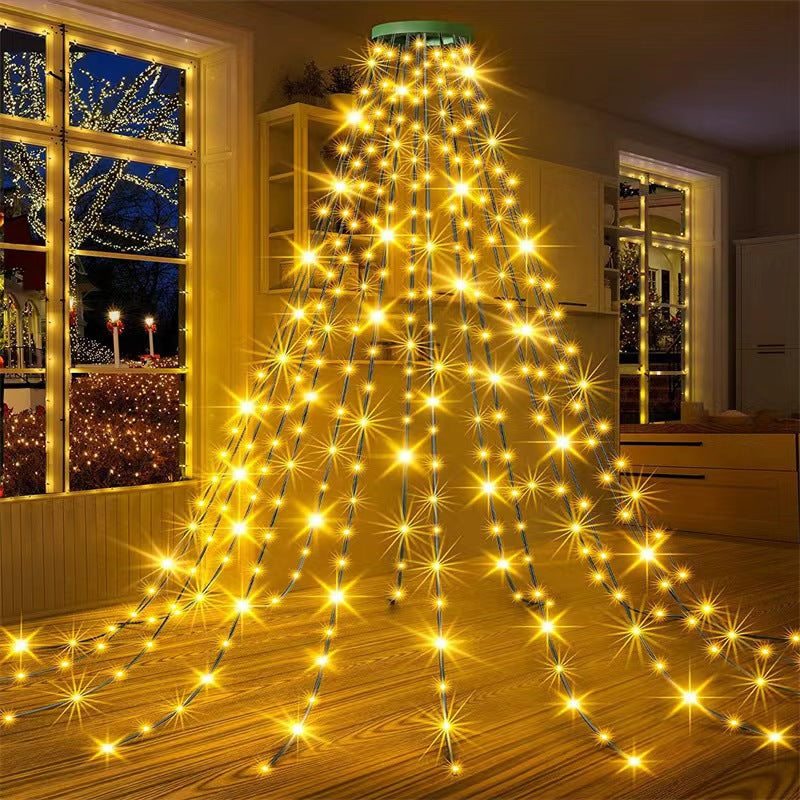 Cross-border LED waterfall lights, circular tree top lights, Christmas holiday atmosphere string lights, outdoor hanging tree decoration night light string Velumoza