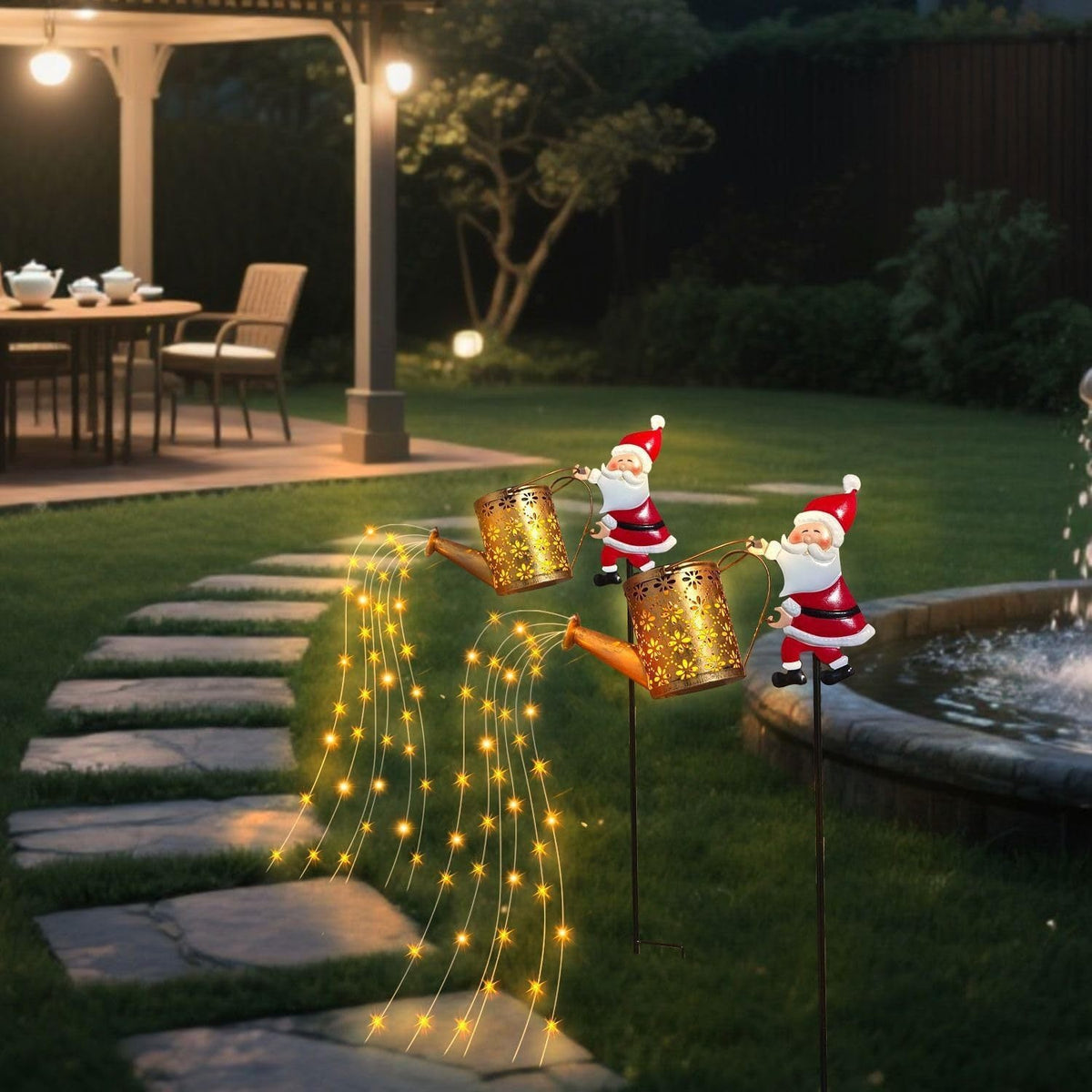 Santa Watering Can Solar Stake Light - Multicolor