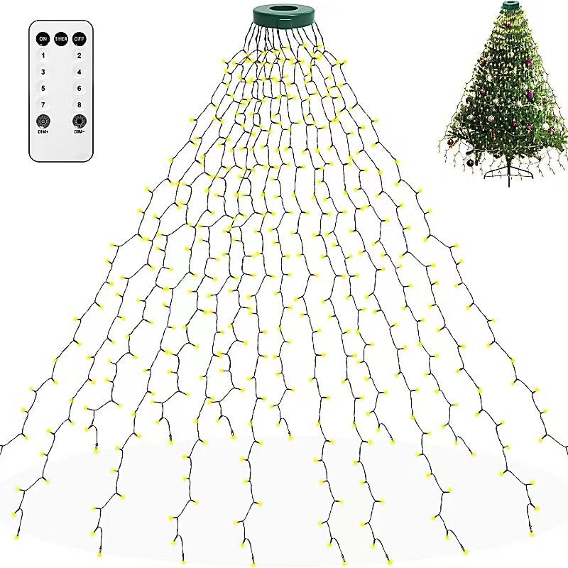 Cross-border LED waterfall lights, circular tree top lights, Christmas holiday atmosphere string lights, outdoor hanging tree decoration night light string Velumoza