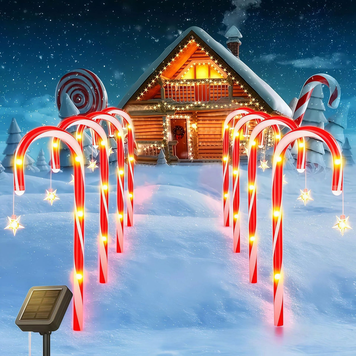 Cross-border solar-powered cane ground lights, Christmas atmosphere lights, outdoor garden lights, waterproof landscape decorative LED lights Velumoza