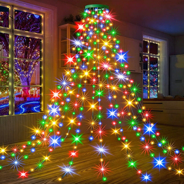 Cross-border LED waterfall lights, circular tree top lights, Christmas holiday atmosphere string lights, outdoor hanging tree decoration night light string Velumoza