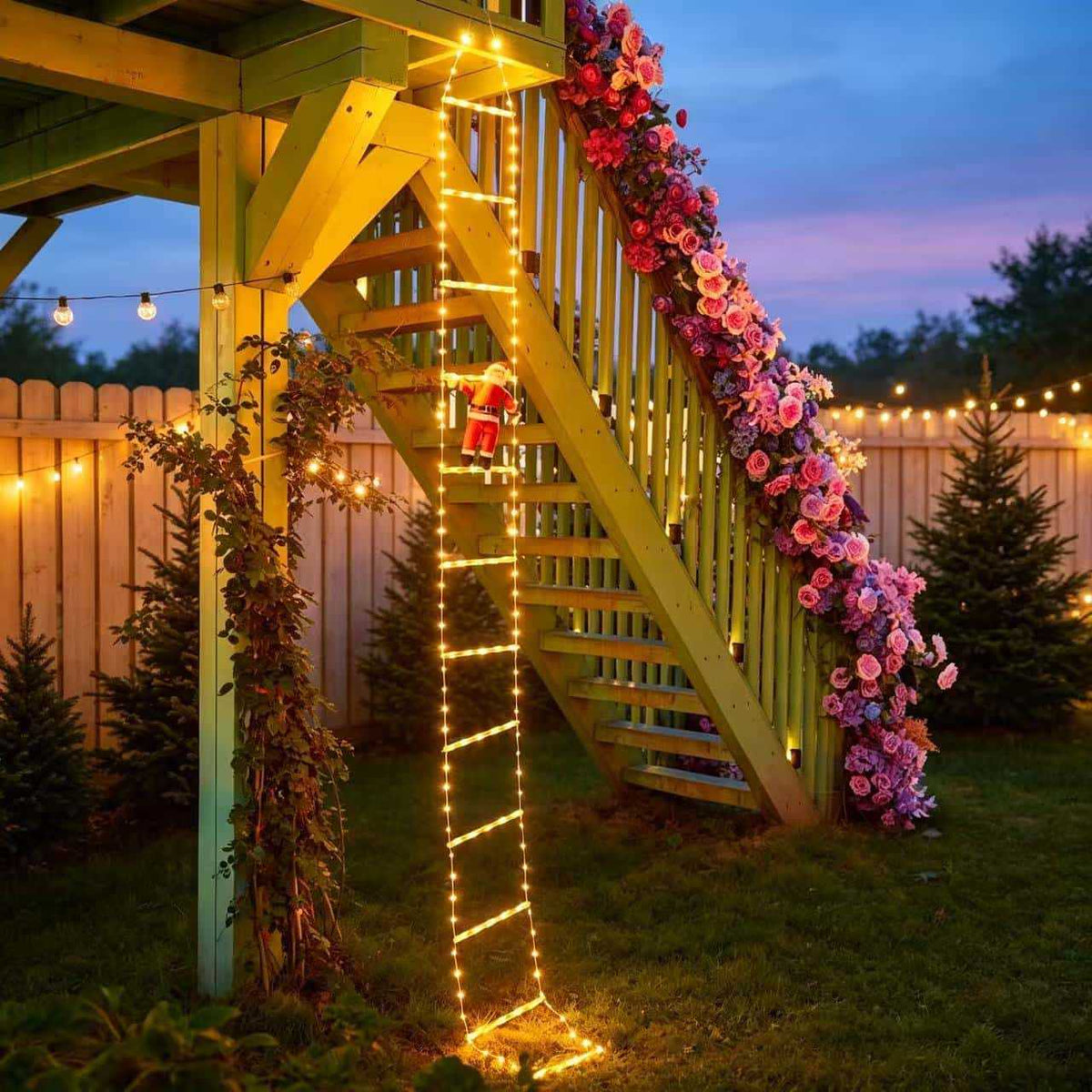Christmas stair lights, outdoor Santa Claus decorations, hanging lights, illuminated ladder ornaments, decorative lights, climbing ladder lights Velumoza