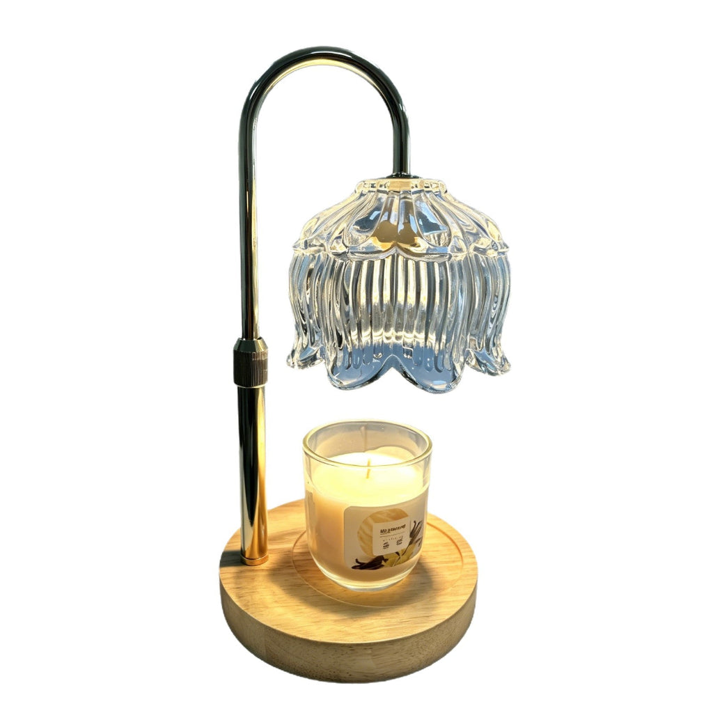 Candle Warmer Table Lamp with Tulip Shade & Solid Wood Base Velumoza