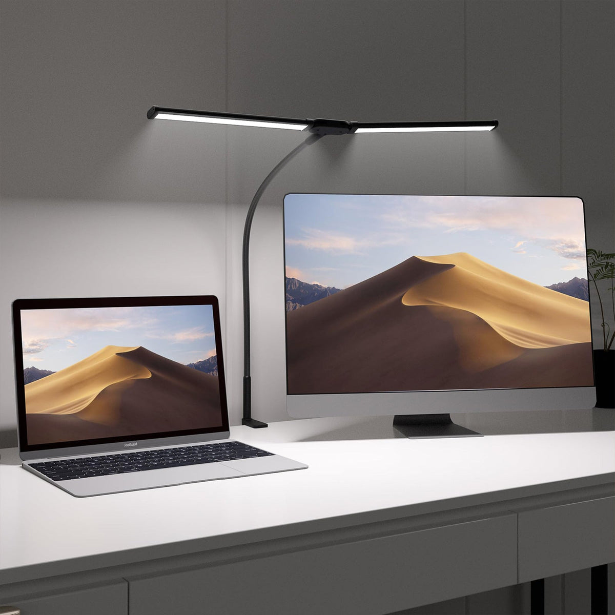 Cross-border led desk lamp desktop office gooseneck double-head clip desk lamp for learning and reading student eye protection desk lamp Velumoza