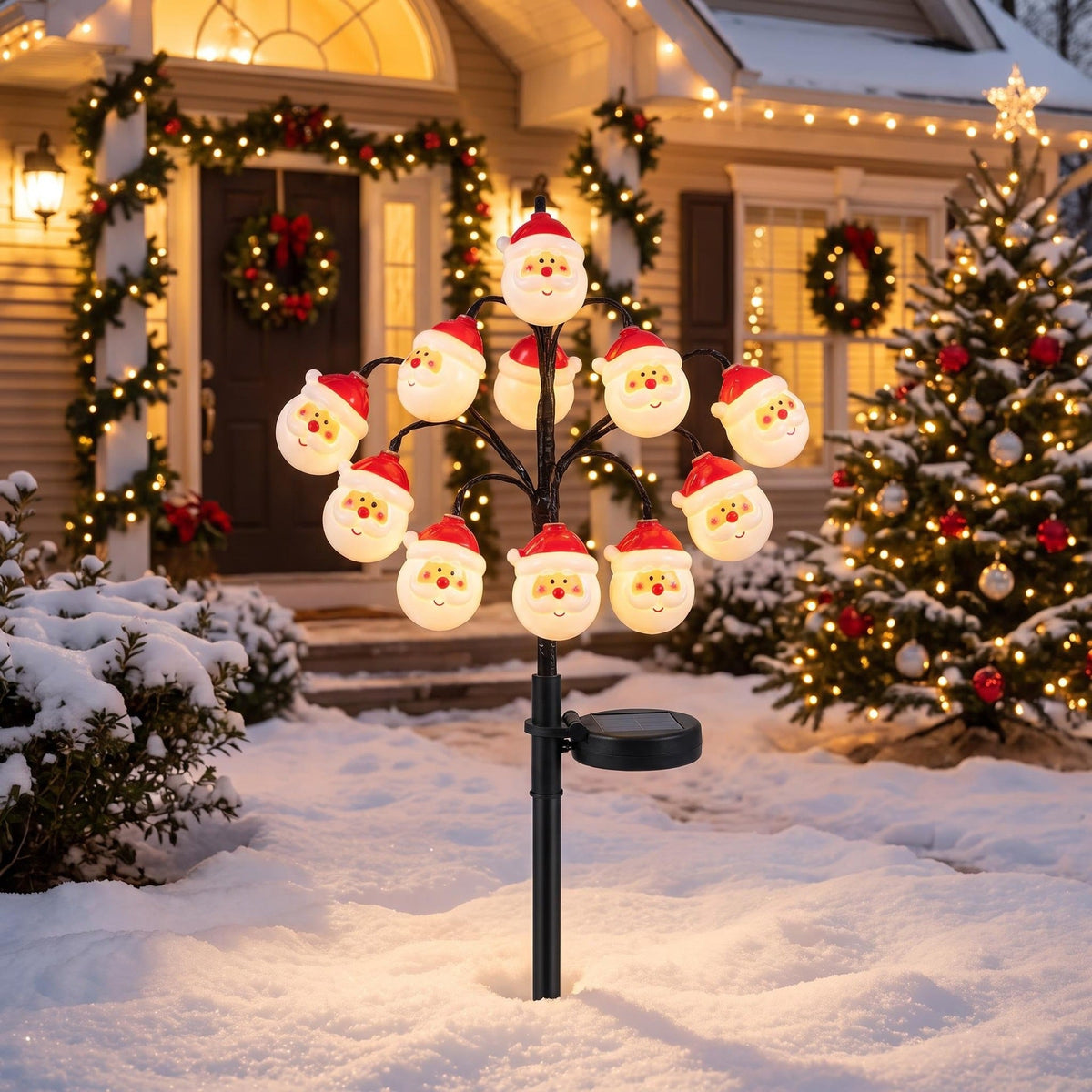 Cross-border Christmas solar-powered Santa tree lights, festive atmosphere decorative lights, outdoor waterproof garden courtyard lights Velumoza