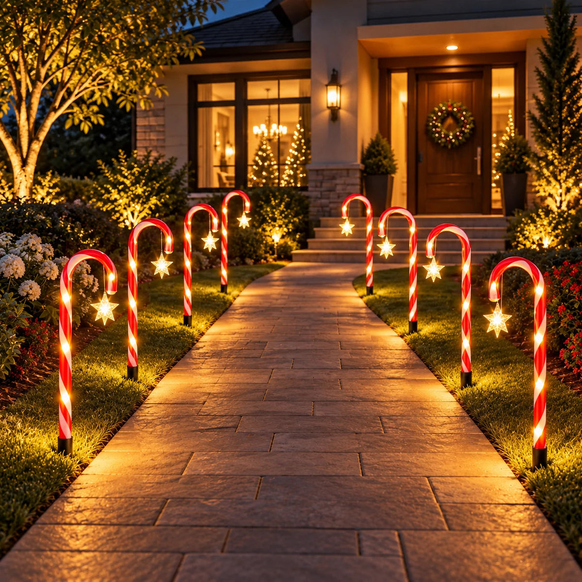 Solar Candy Cane Lights, Sets of 5 to 8 with Snowflake or Star, IP65 Velumoza