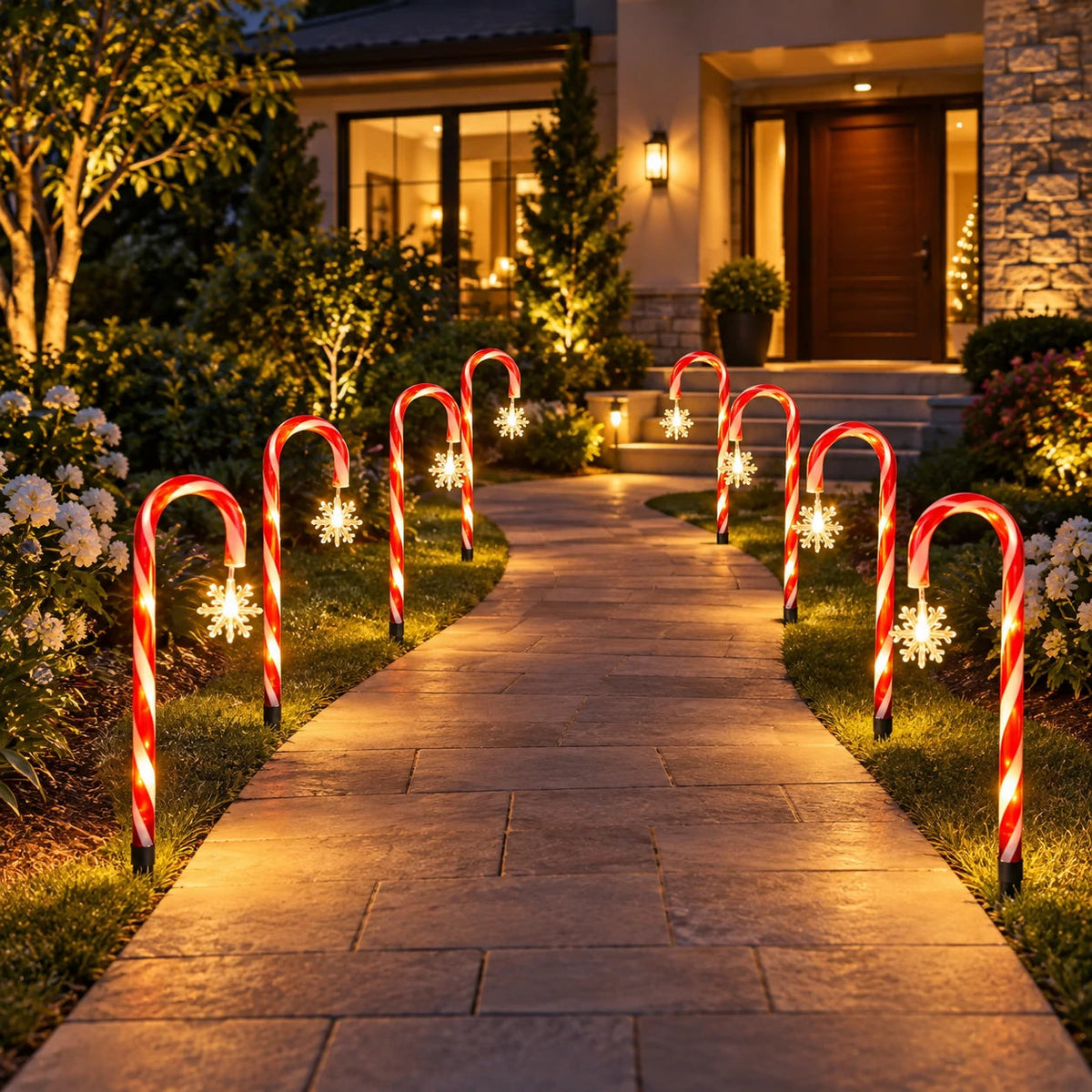 Solar Candy Cane Lights, Sets of 5 to 8 with Snowflake or Star, IP65 Velumoza