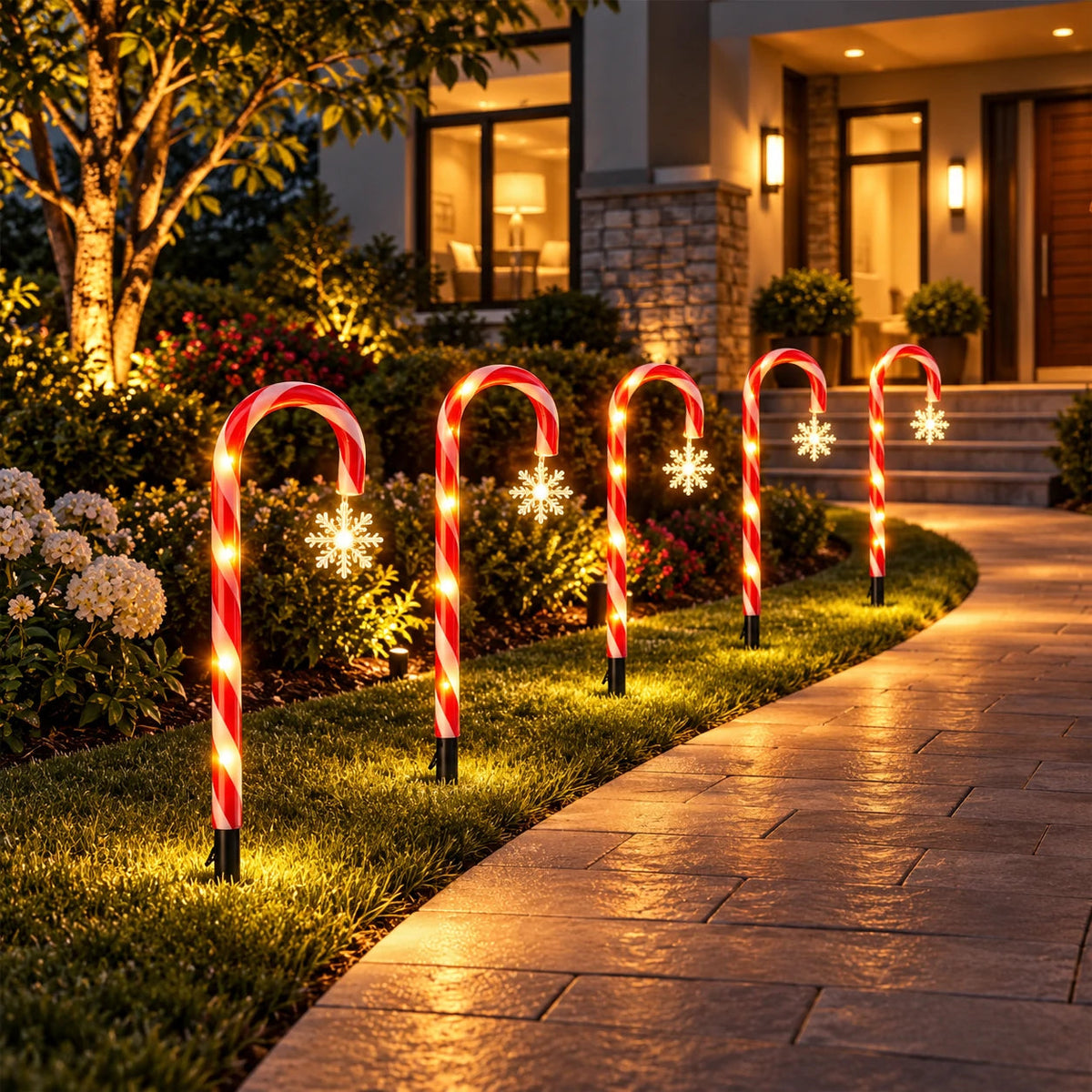Solar Candy Cane Lights, Sets of 5 to 8 with Snowflake or Star, IP65 Velumoza