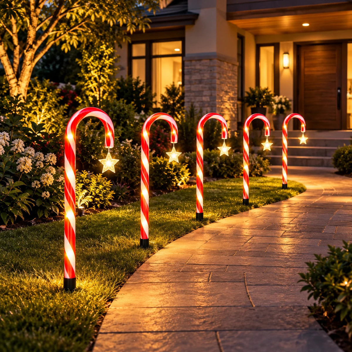 Solar Candy Cane Lights, Sets of 5 to 8 with Snowflake or Star, IP65 Velumoza