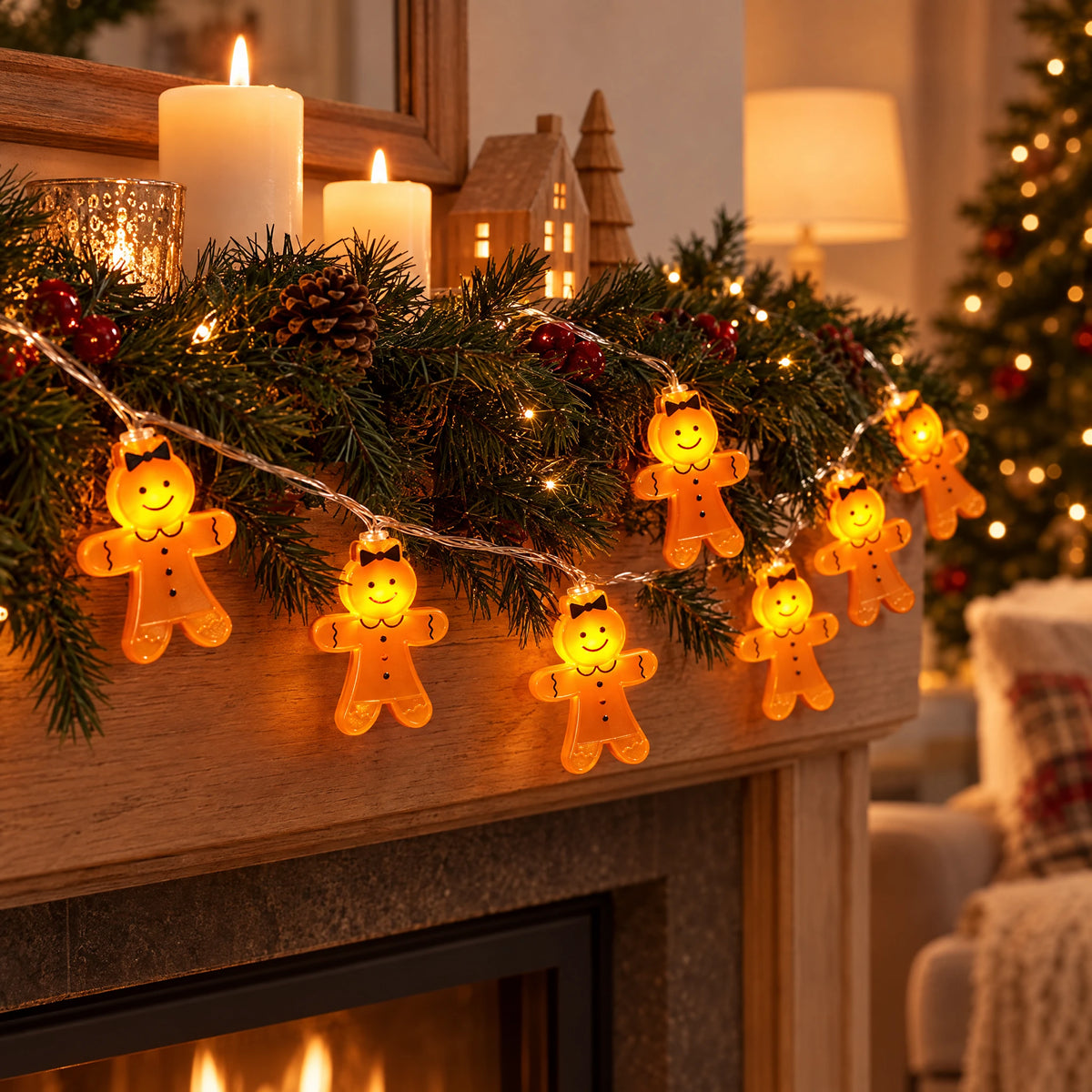 Gingerbread Man Christmas String Lights