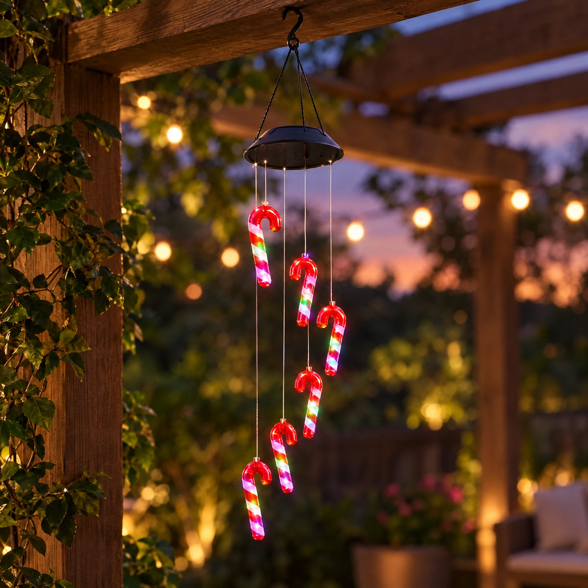 Solar Christmas Wind Chime Lights - Candy Cane