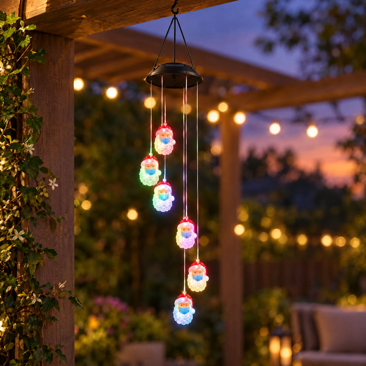 Solar Christmas Wind Chime Lights - Masked Santa