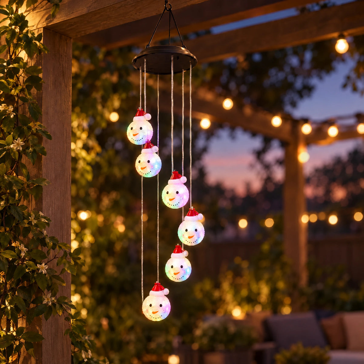 Solar Christmas Wind Chime Lights - Sleeping Hat Snowman