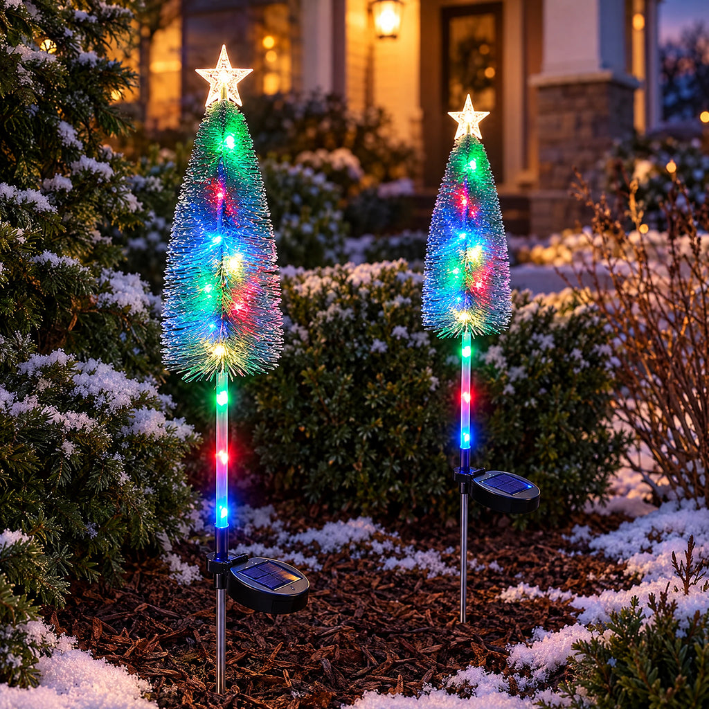 Solar Christmas Tree Yard Stakes - colored