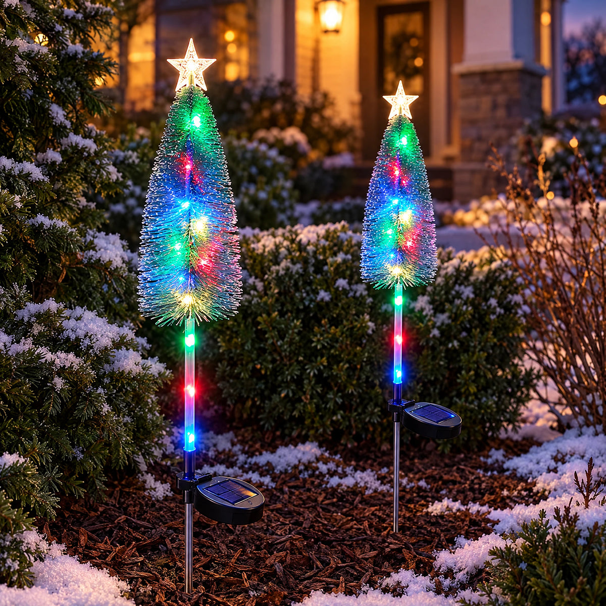 Solar Christmas Tree Yard Stakes - colored