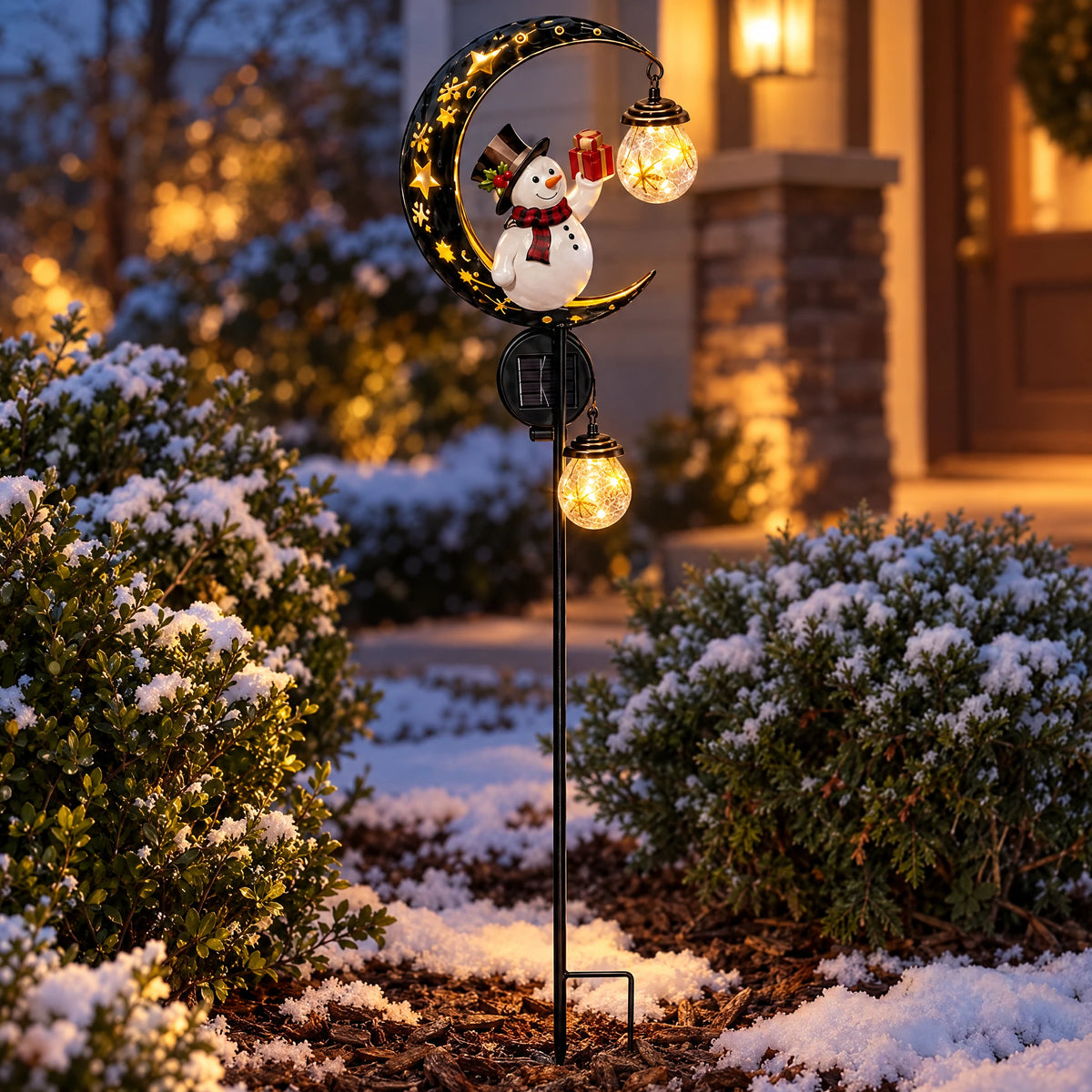 Solar Moon Garden Stake - snowman