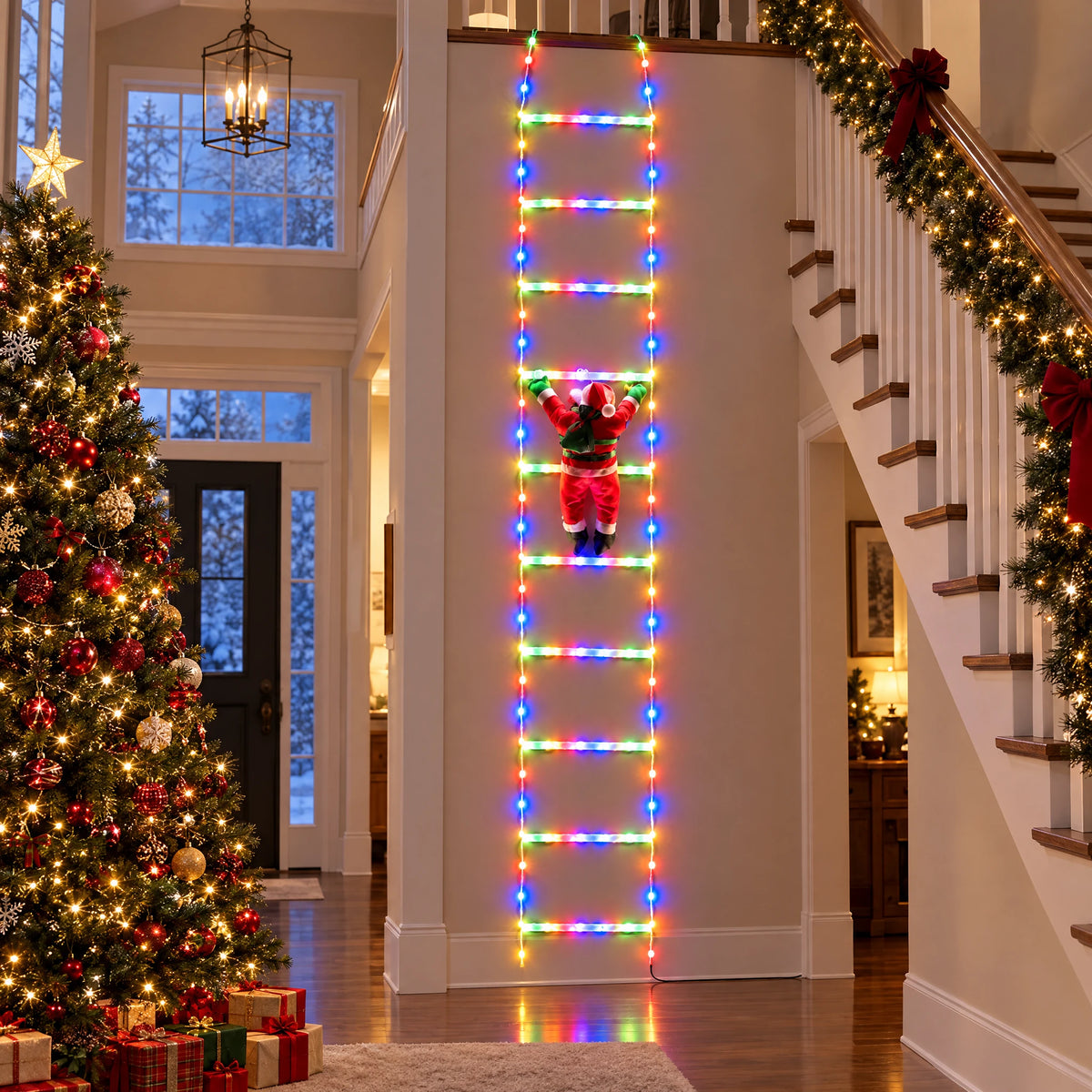 Climbing Santa LED Ladder Light - Candy Ladder Multicolor 122.83 in