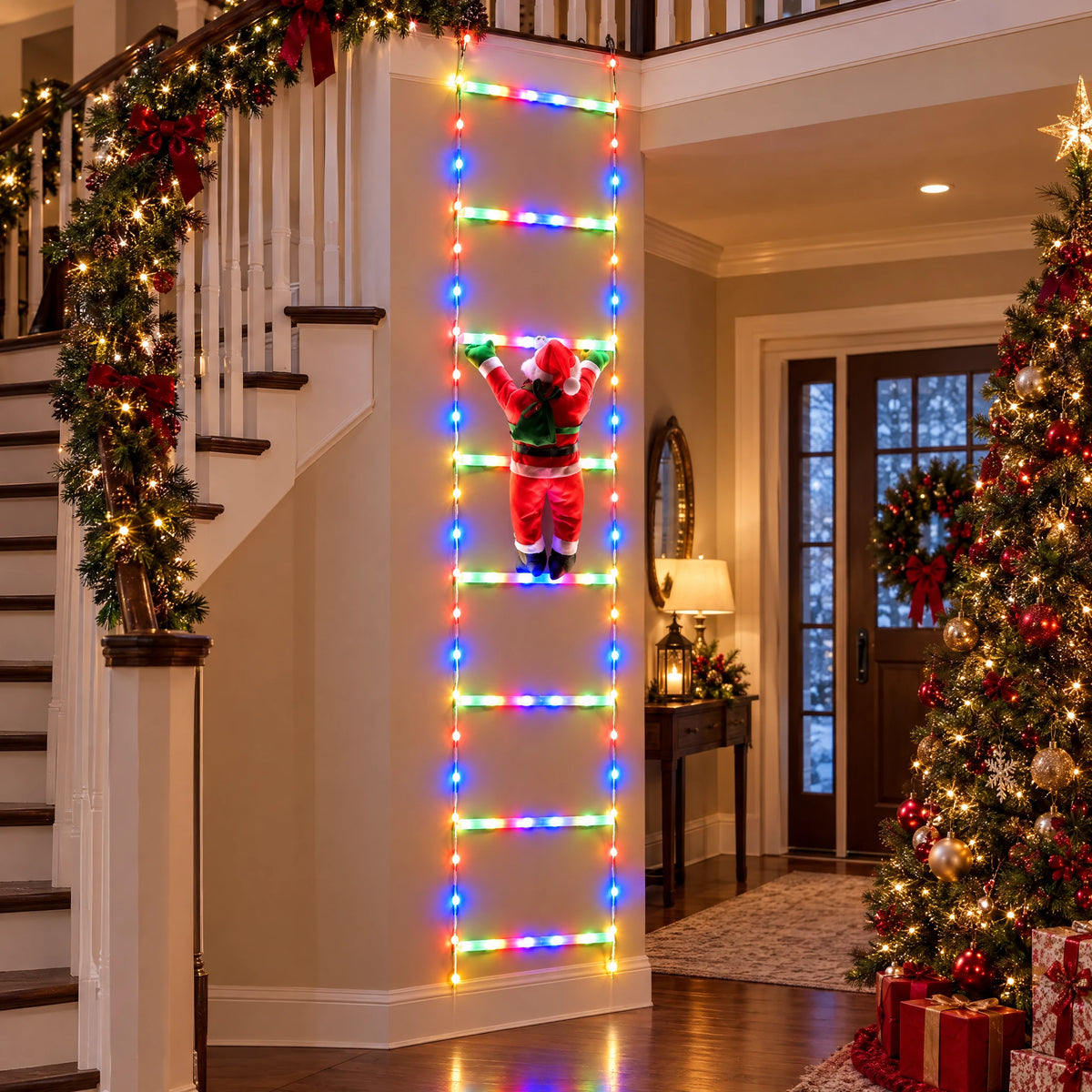 Climbing Santa LED Ladder Light - Candy Ladder Multicolor 163.78 in