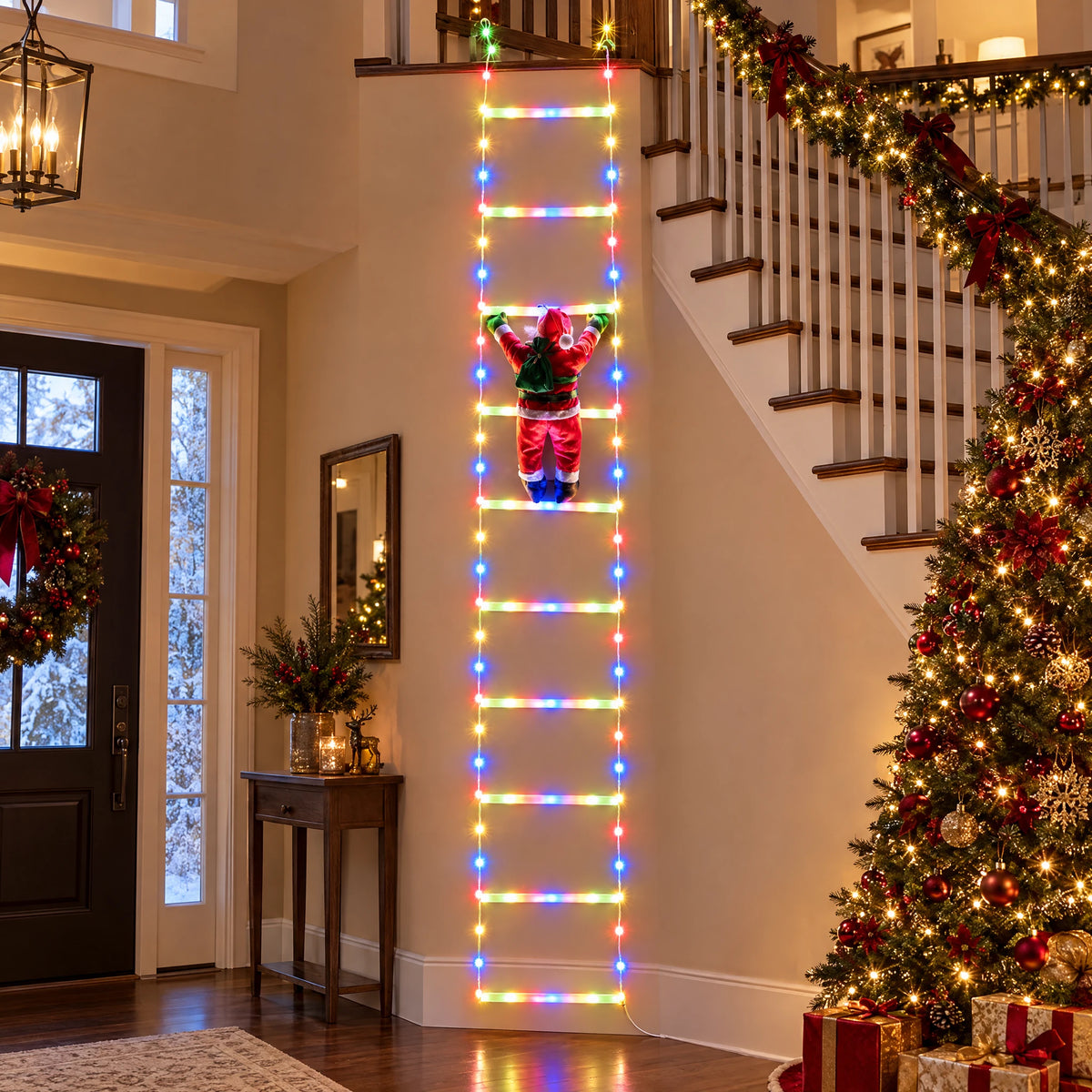 Climbing Santa LED Ladder Light - Milky White Ladder Multicolor 82.68 in