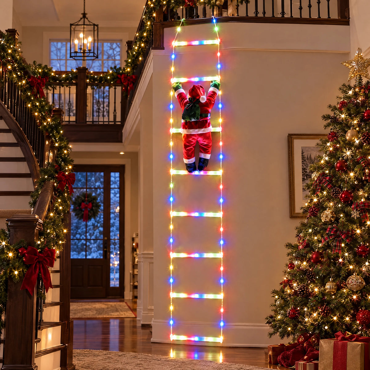 Climbing Santa LED Ladder Light - Milky White Ladder Multicolor 110.24 in