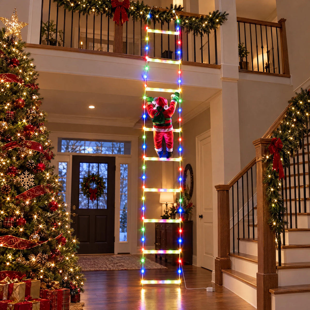 Climbing Santa LED Ladder Light - Milky White Ladder Multicolor 122.83 in
