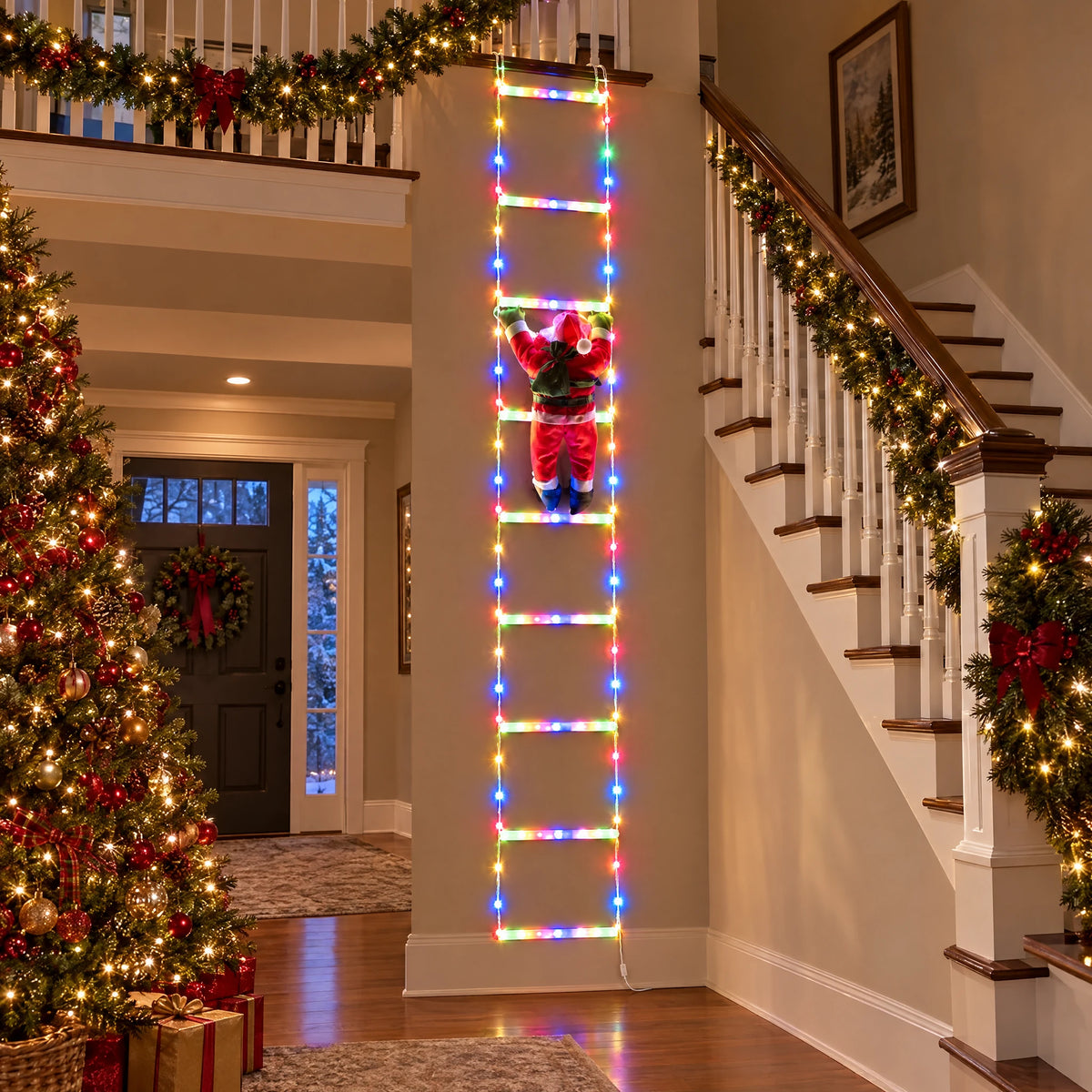 Climbing Santa LED Ladder Light - Milky White Ladder Multicolor 163.78 in