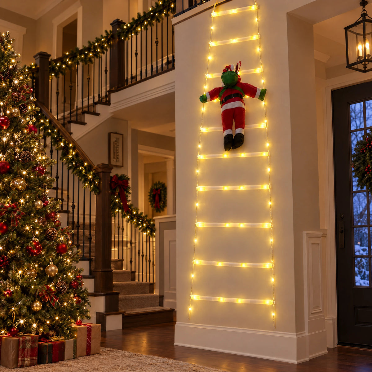Climbing Santa LED Ladder Light - Milky White Ladder Warm 82.68 in